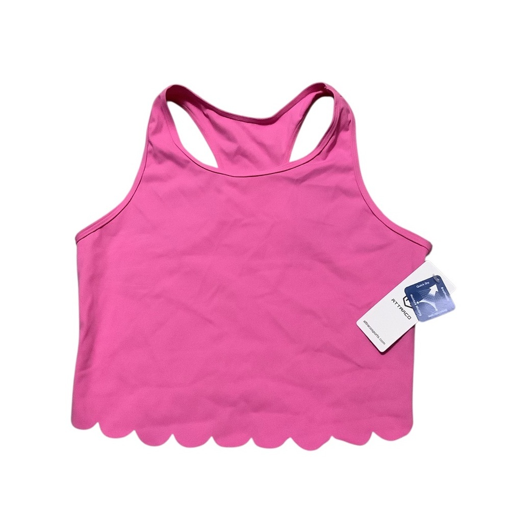 Bright Pink Scallop Hem Racerback Crop Top